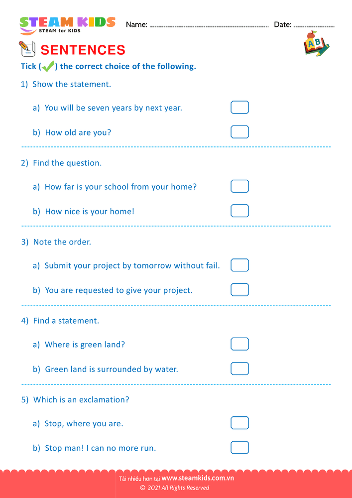 Bài tập tiếng anh - Indentify the sentence type - B10