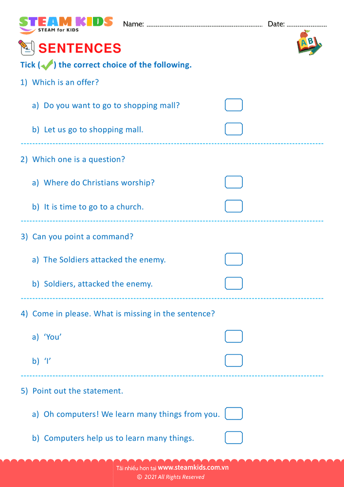 Bài tập tiếng anh - Indentify the sentence type - B11