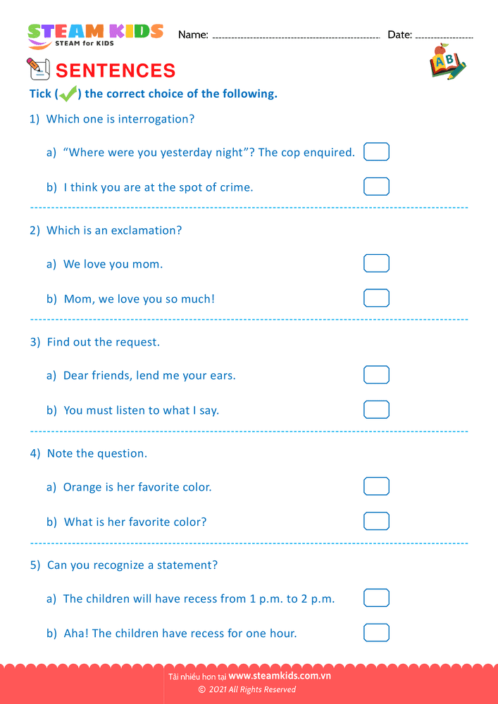 Bài tập tiếng anh - Indentify the sentence type - B33