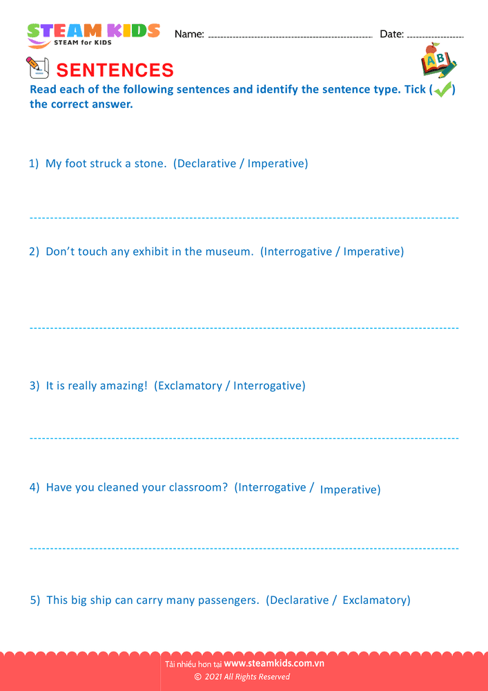 Bài tập tiếng anh - Indentify the sentence type - B14