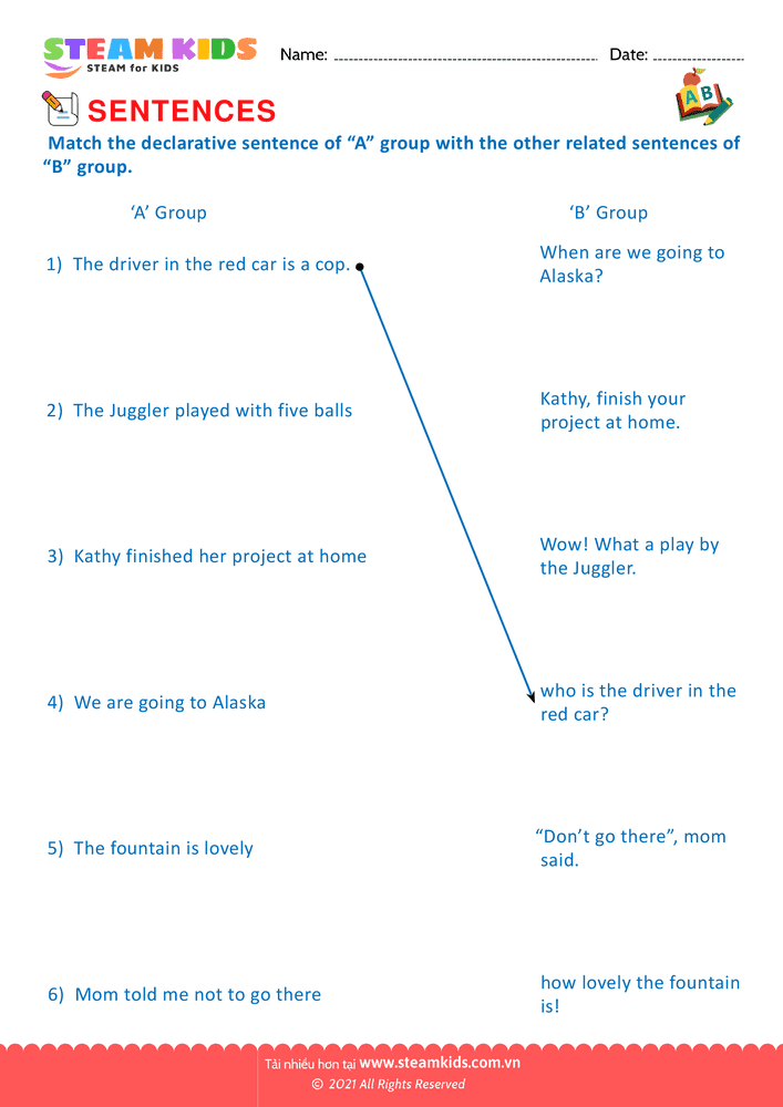Bài tập tiếng anh - Match Sentences - B1