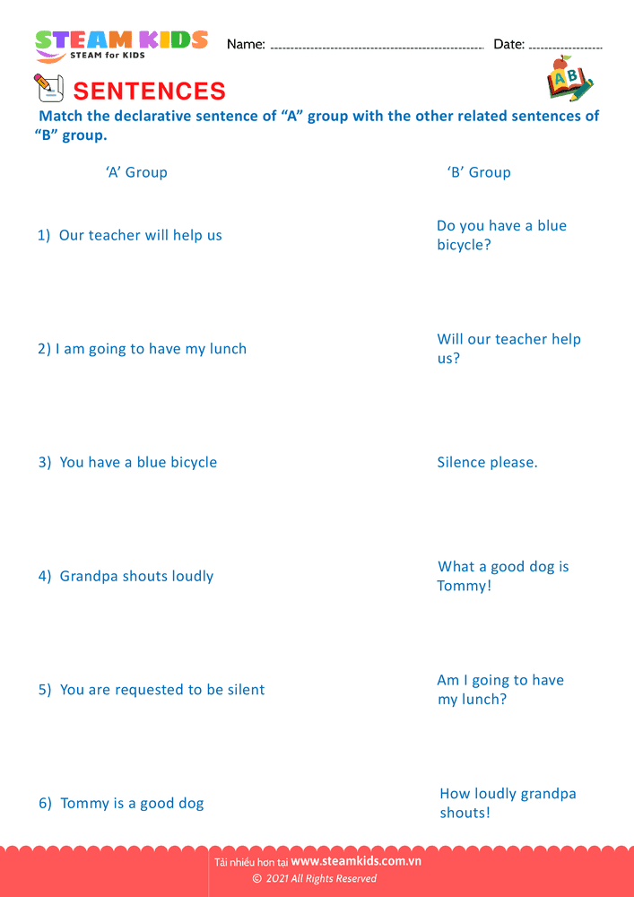 Bài tập tiếng anh - Match Sentences - B2