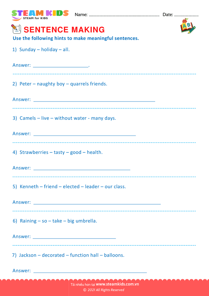 Bài tập tiếng anh - Making Sentence - B1