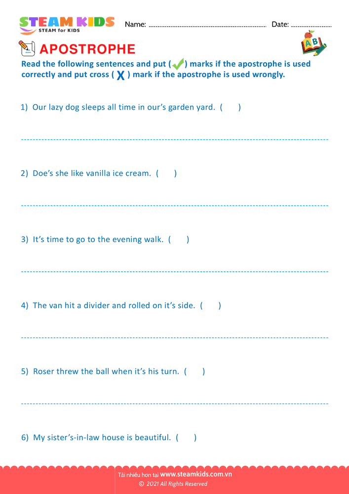 Bài tập tiếng anh - Apostrophe - B25