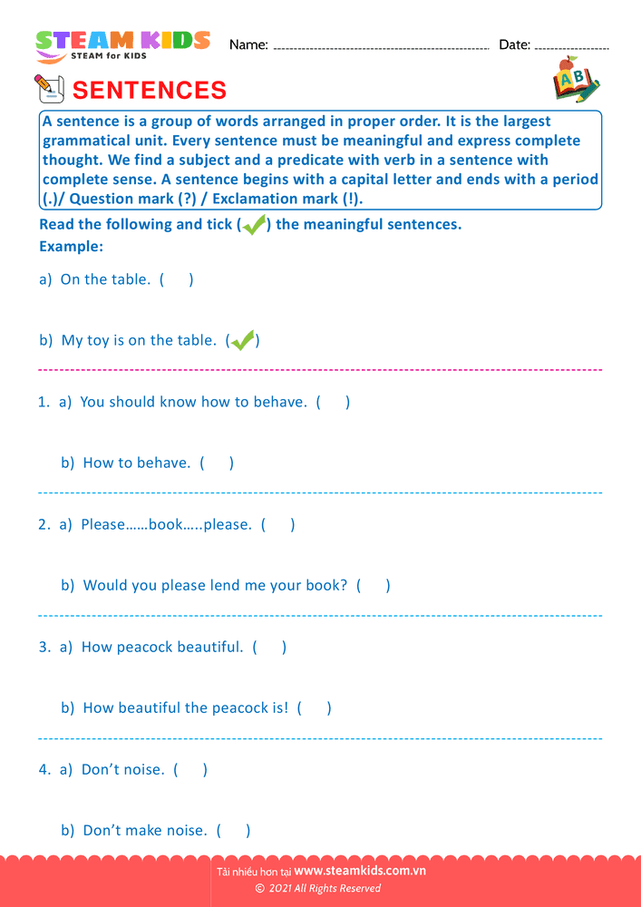 Bài tập tiếng anh - Meaningful sentences - B1