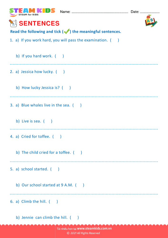 Bài tập tiếng anh - Meaningful sentences - B13