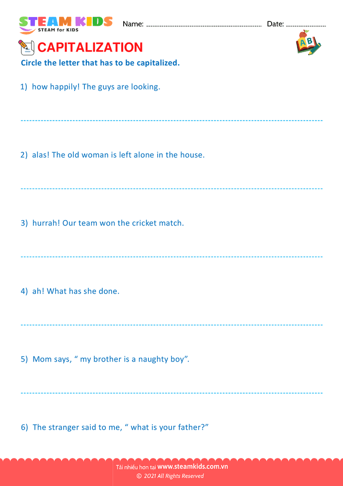 Bài tập tiếng anh - Identify the capitalization word - B3