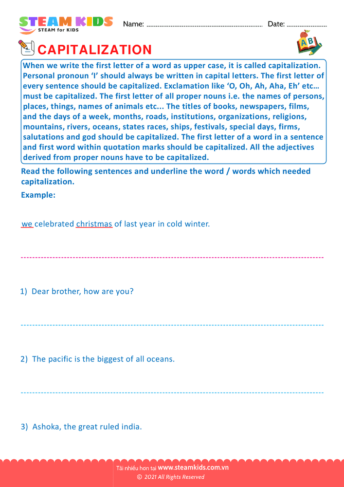 Bài tập tiếng anh - Identify the capitalization word - B8