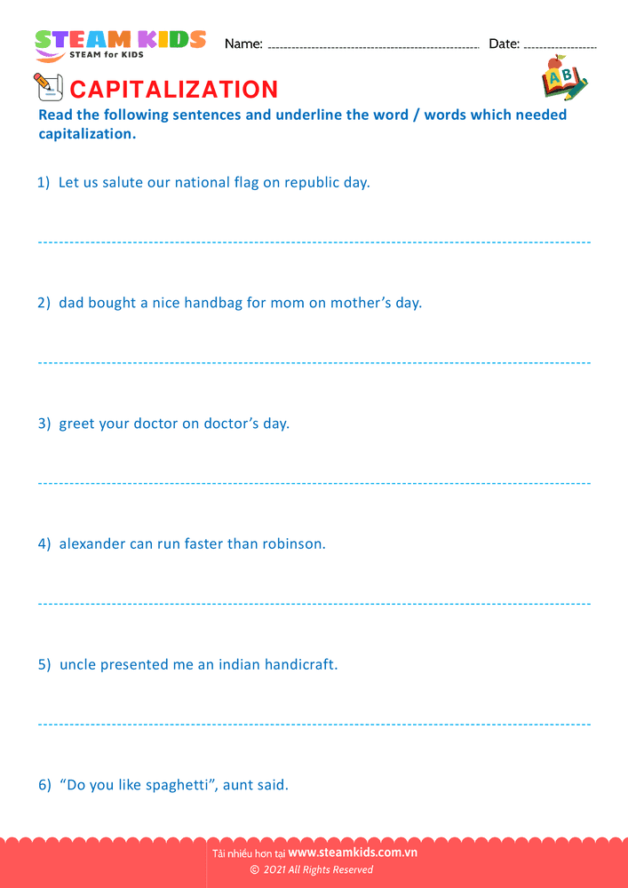 Bài tập tiếng anh - Identify the capitalization word - B11