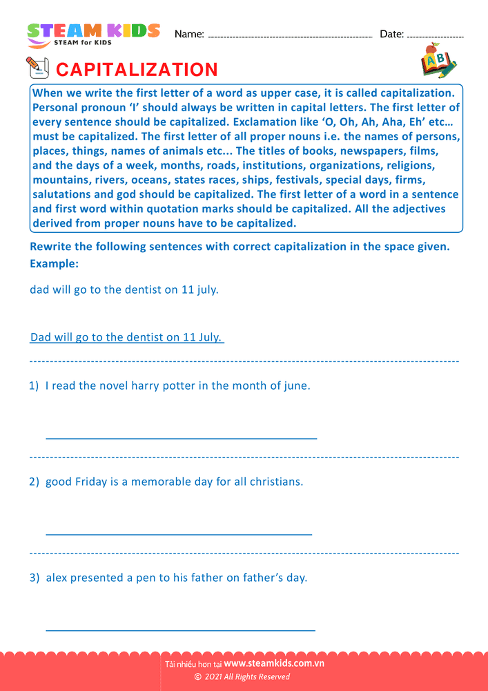 Bài tập tiếng anh - Identify the capitalization word - B12