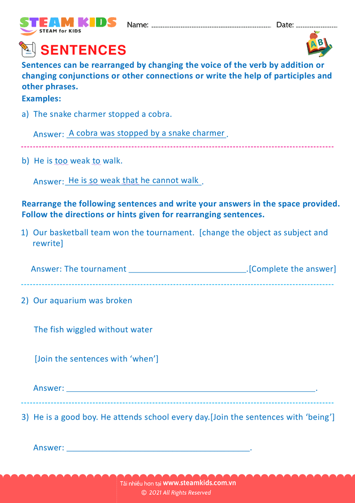 Bài tập tiếng anh - Produce and expand sentences - B5