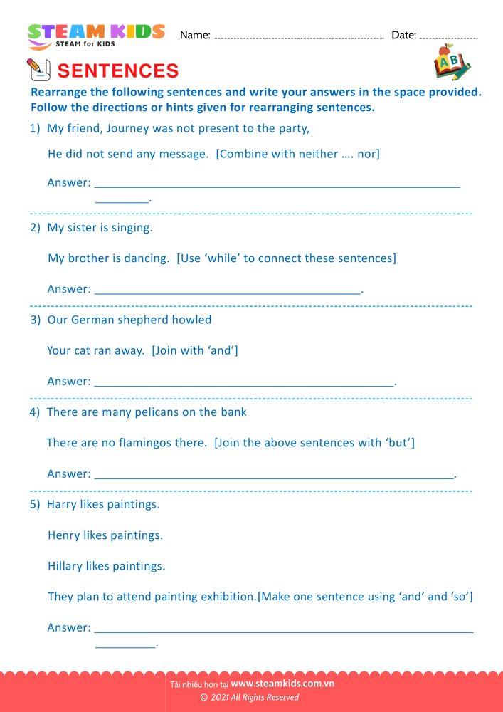 Bài tập tiếng anh - Produce and expand sentences - B6