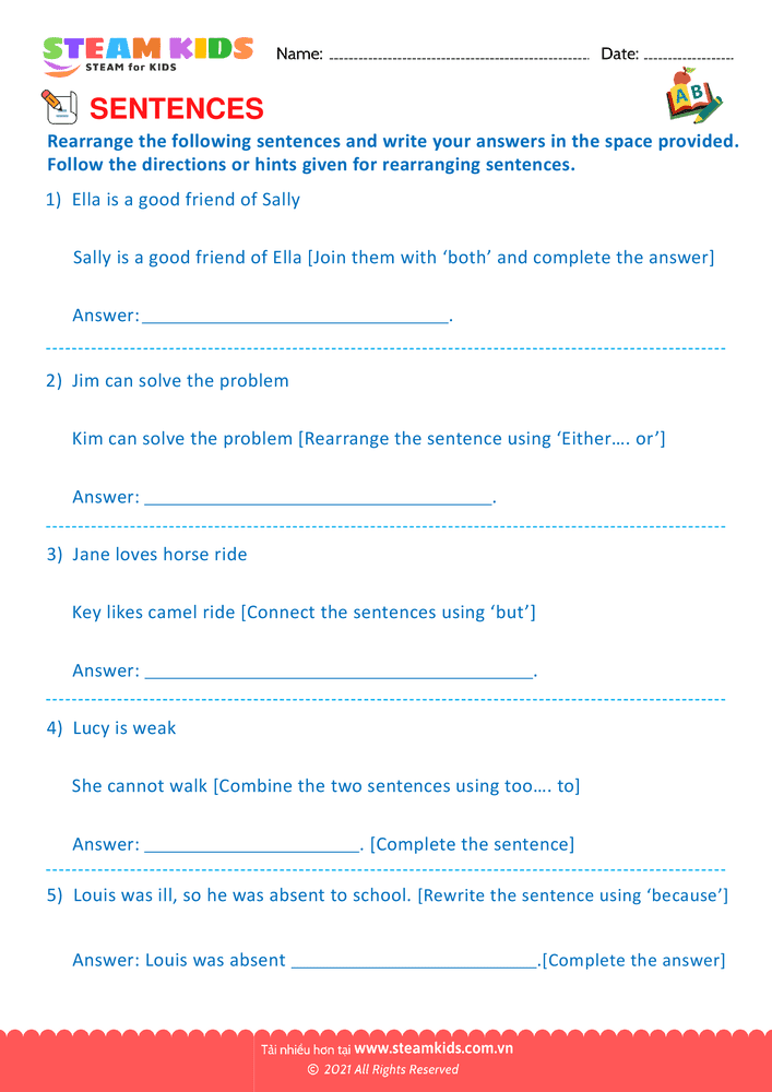 Bài tập tiếng anh - Produce and expand sentences - B7