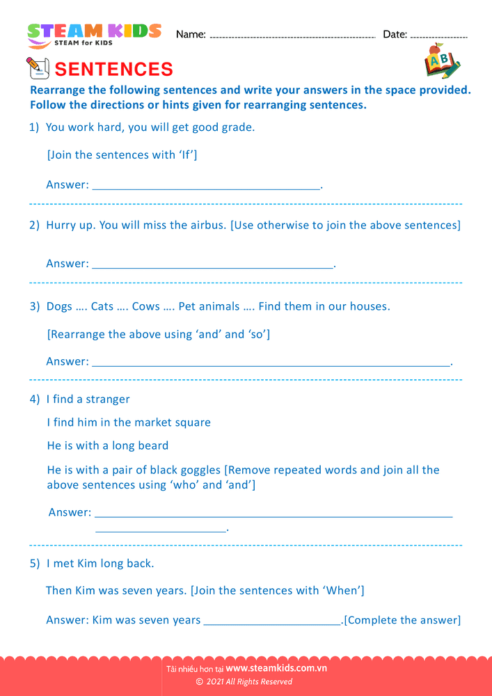 Bài tập tiếng anh - Produce and expand sentences - B8