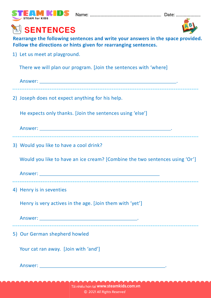 Bài tập tiếng anh - Produce and expand sentences - B19