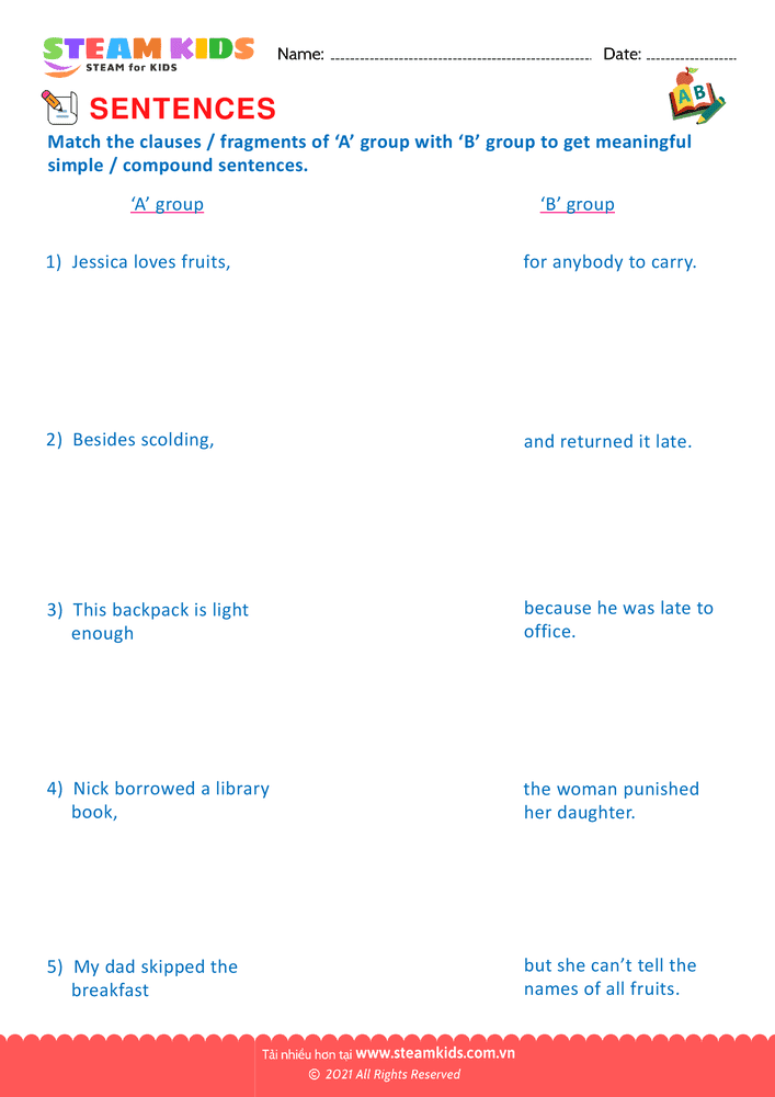 Bài tập tiếng anh - Simple and compound sentence - B10