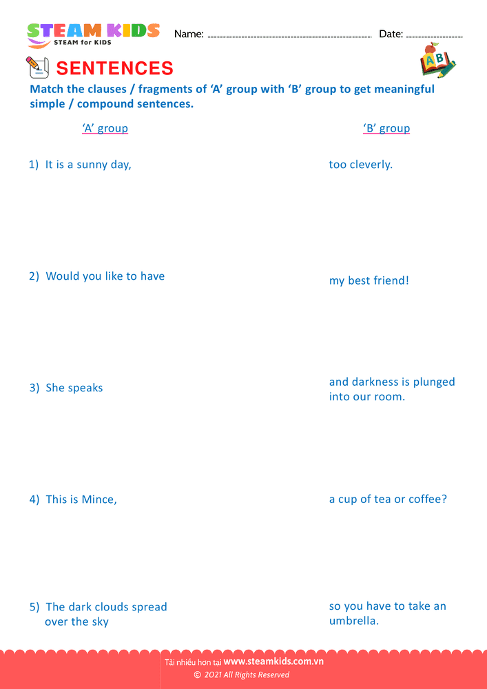 Bài tập tiếng anh - Simple and compound sentence - B12