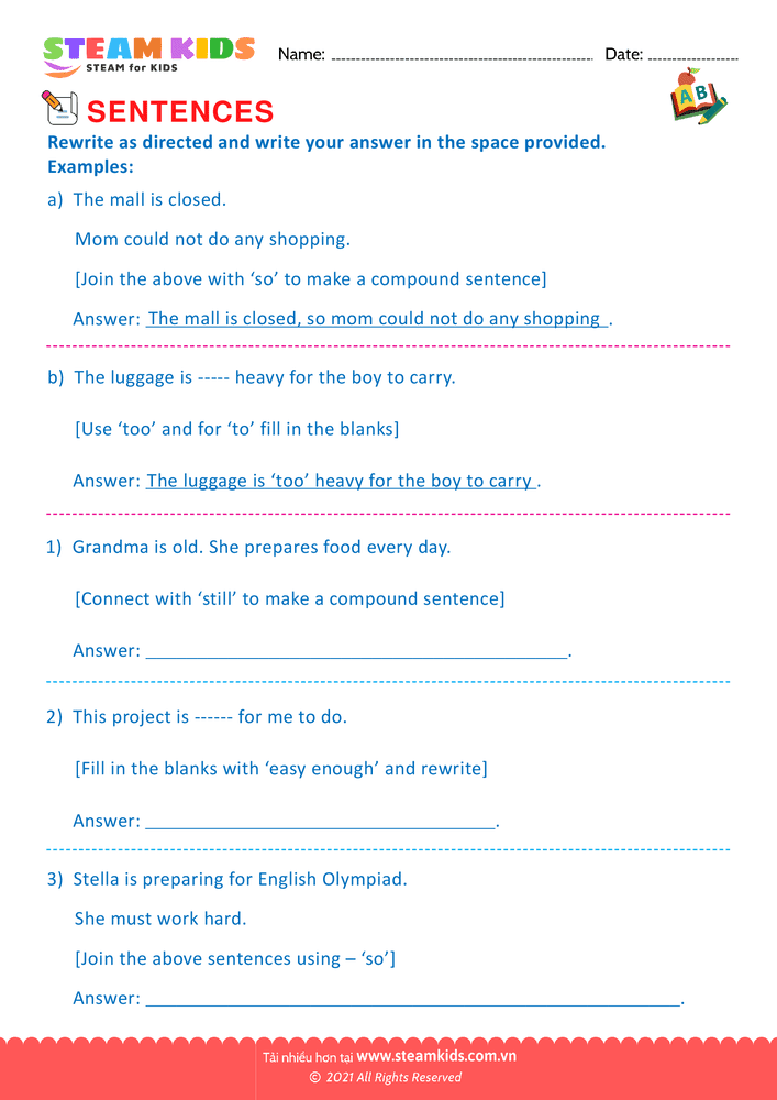 Bài tập tiếng anh - Simple and compound sentence - B13