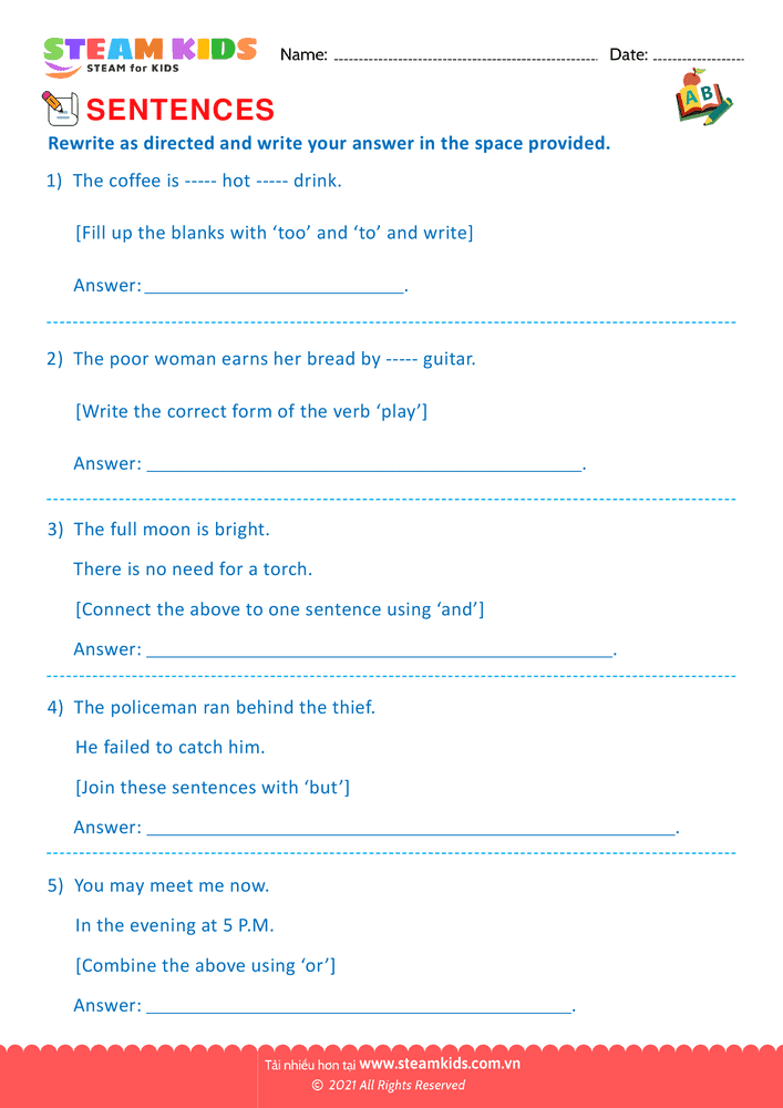 Bài tập tiếng anh - Simple and compound sentence - B14