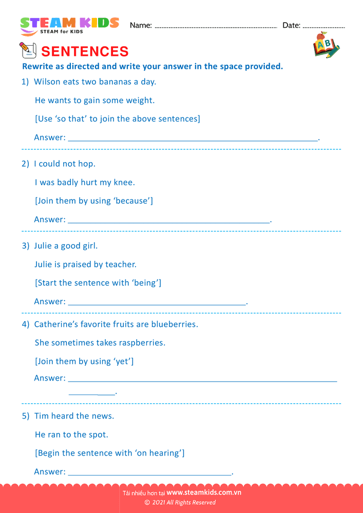 Bài tập tiếng anh - Simple and compound sentence - B15