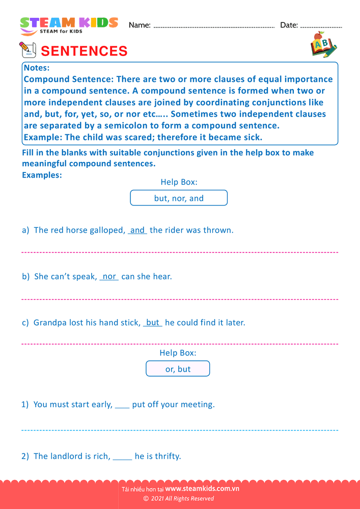 Bài tập tiếng anh - Simple and compound sentence - B16
