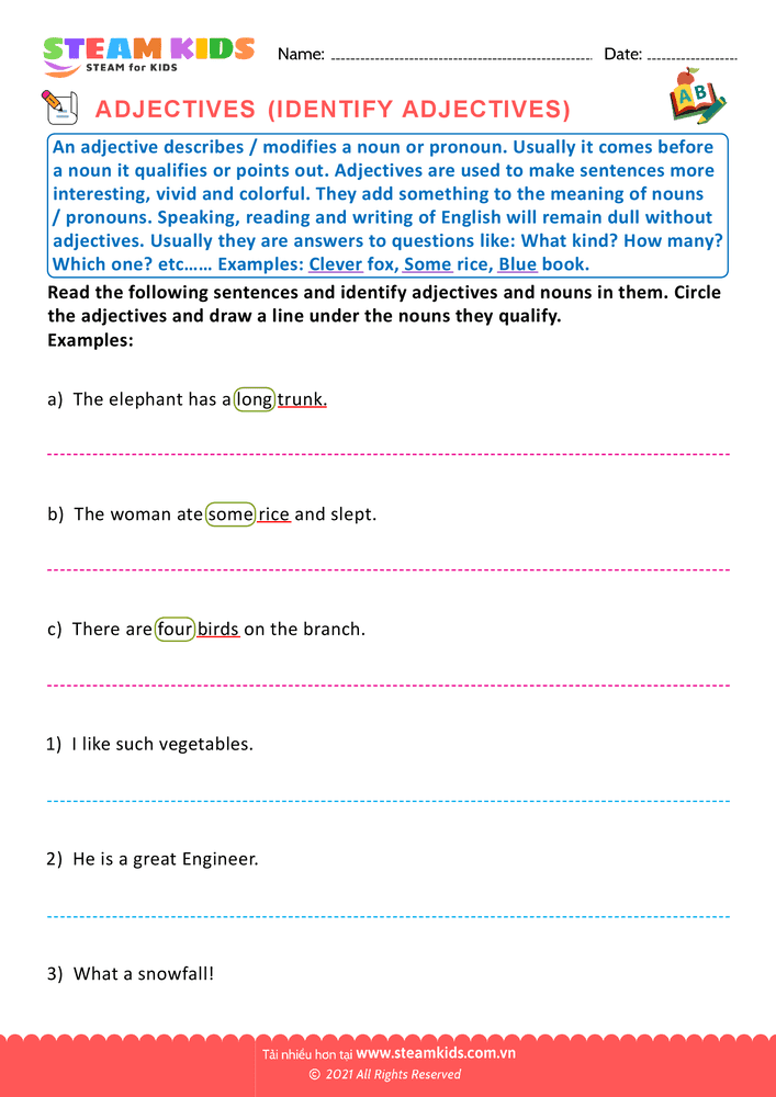 Bài tập tiếng anh - Circle the adjectives - B1