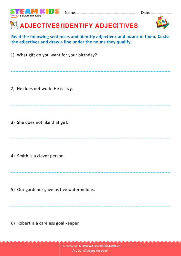 Bài tập tiếng anh - Circle the adjectives - B4