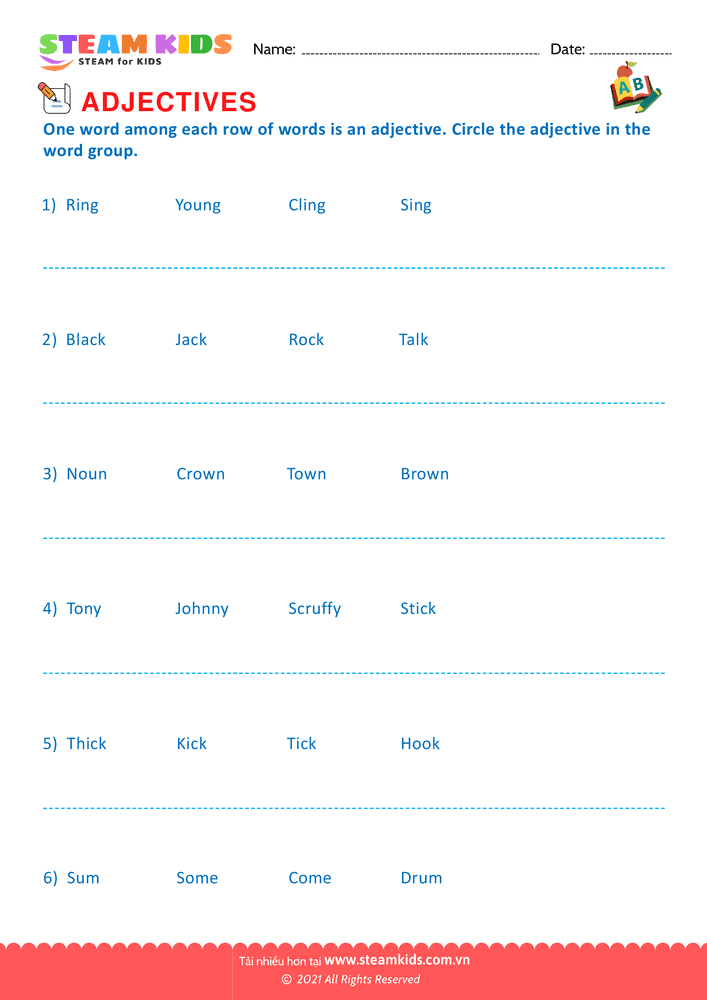 Bài tập tiếng anh - Circle the adjectives - B9