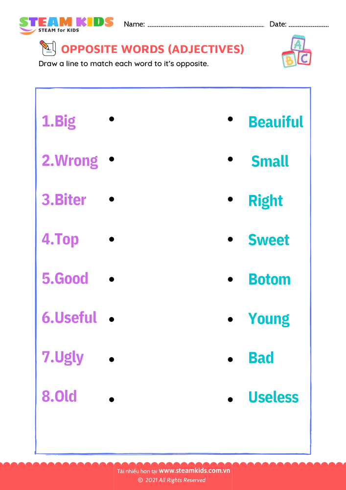 Bài tập tiếng anh - Opposite Adjectives - B1