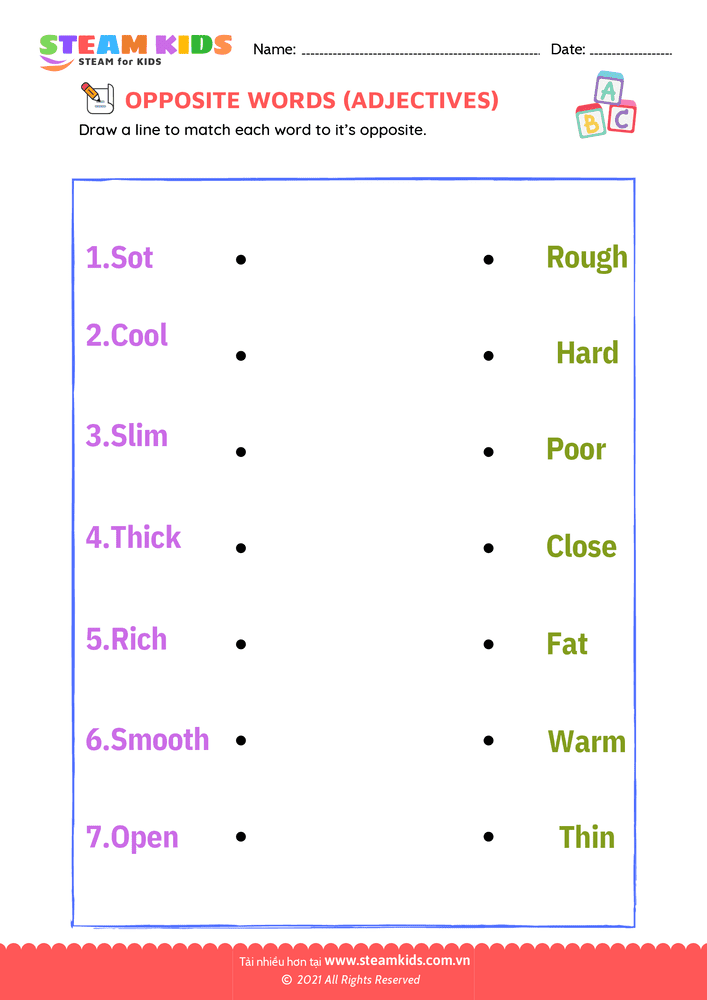 Bài tập tiếng anh - Opposite Adjectives - B2