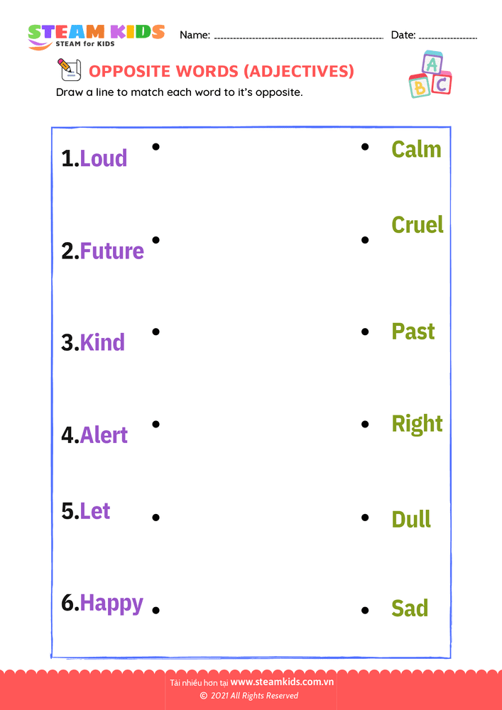 Bài tập tiếng anh - Opposite Adjectives - B5
