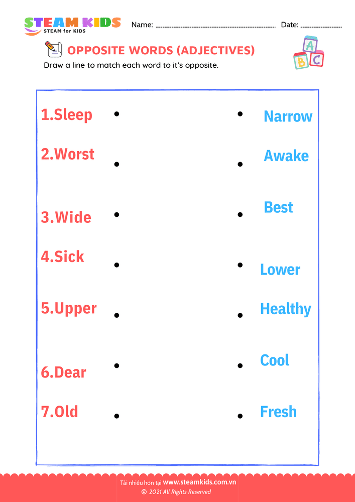 Bài tập tiếng anh - Opposite Adjectives - B8