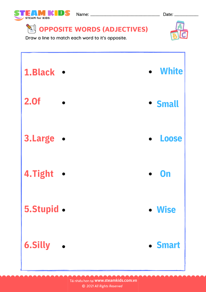 Bài tập tiếng anh - Opposite Adjectives - B9