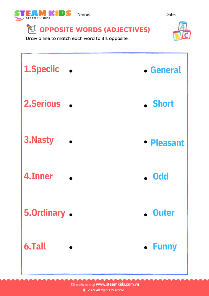 Bài tập tiếng anh - Opposite Adjectives - B20