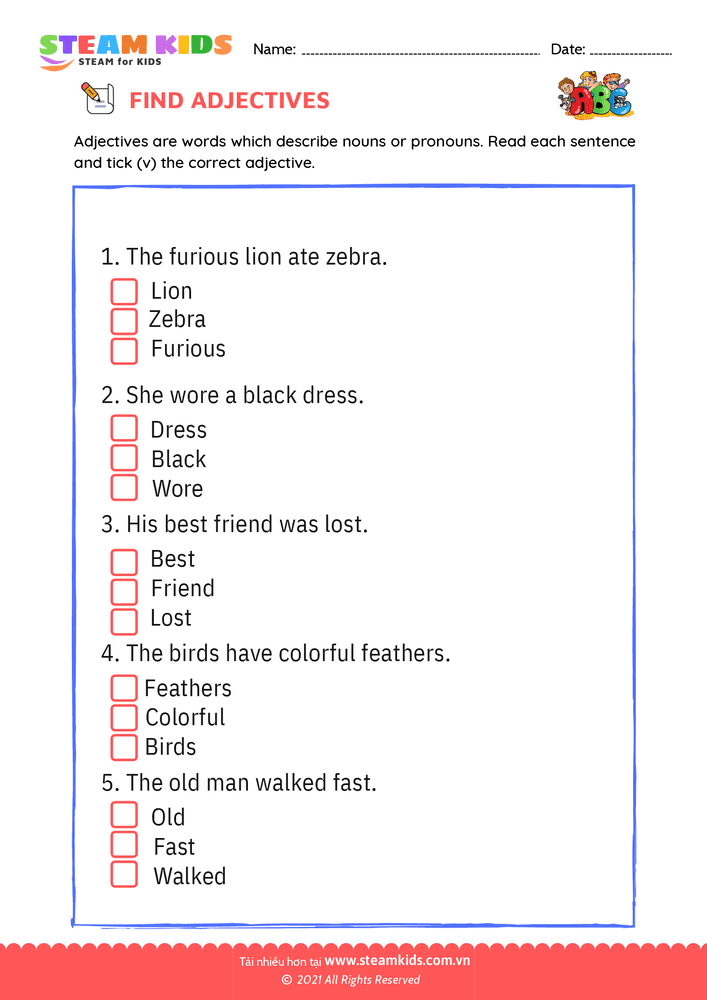 Bài tập tiếng anh - Find Adjectives - B1