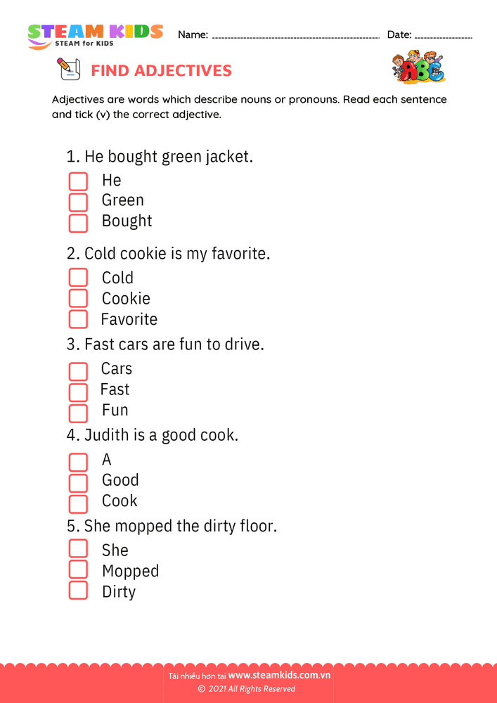 Bài tập tiếng anh - Find Adjectives - B3