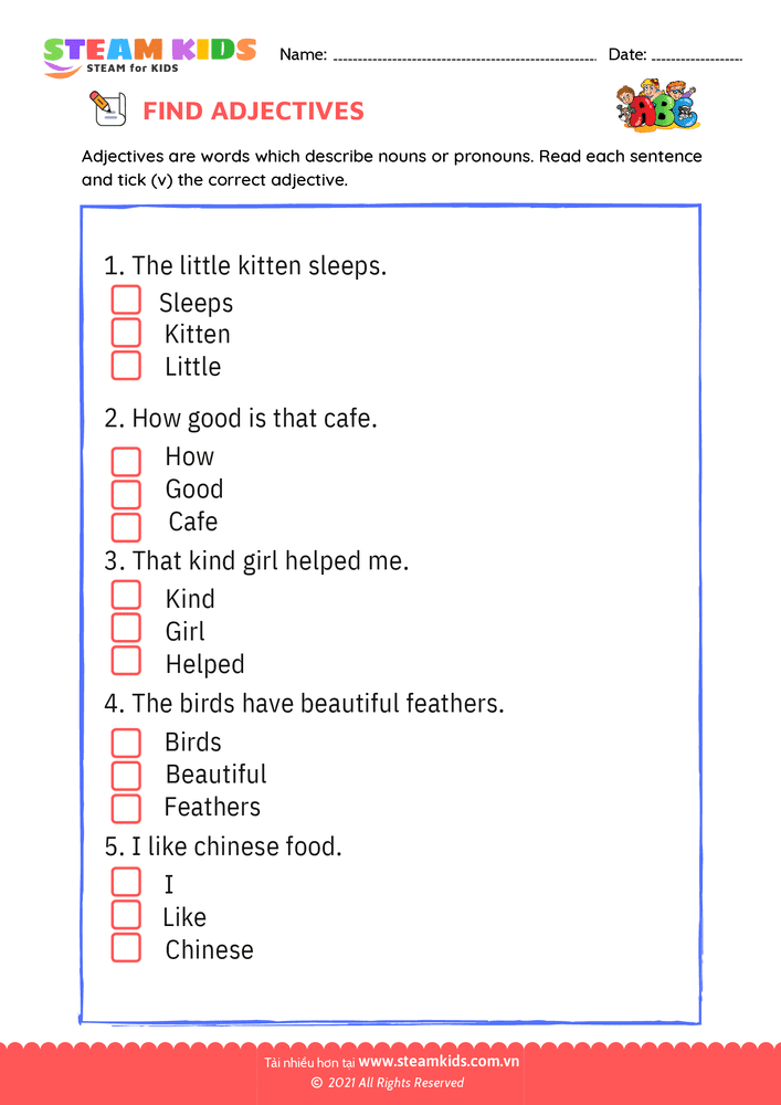 Bài tập tiếng anh - Find Adjectives - B4