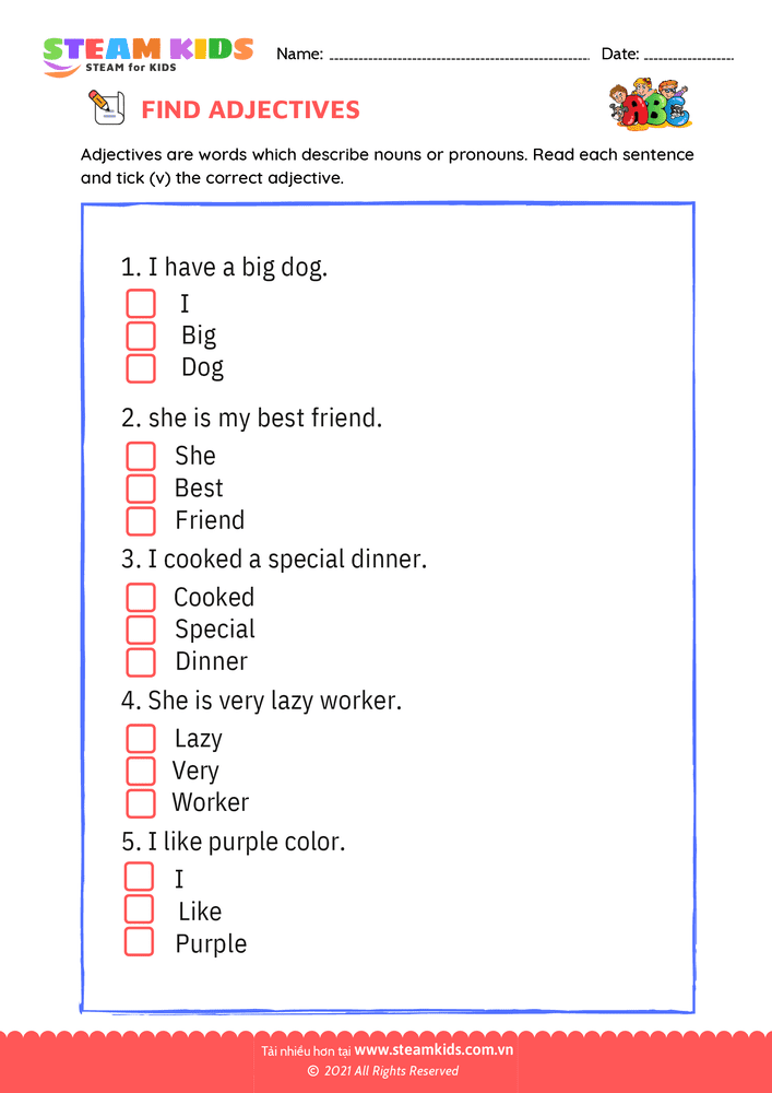 Bài tập tiếng anh - Find Adjectives - B5