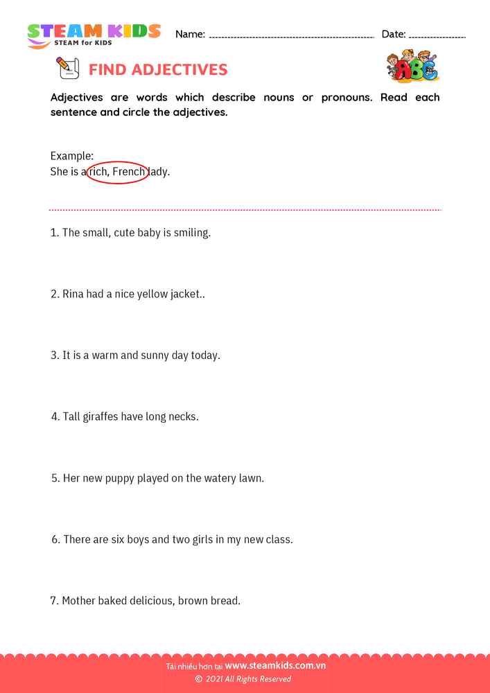 Bài tập tiếng anh - Find Adjectives - B7
