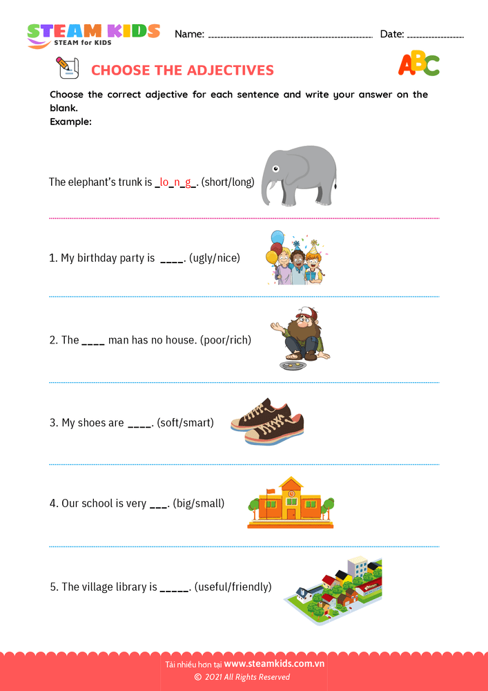 Bài tập tiếng anh - Choose adjectives - B1