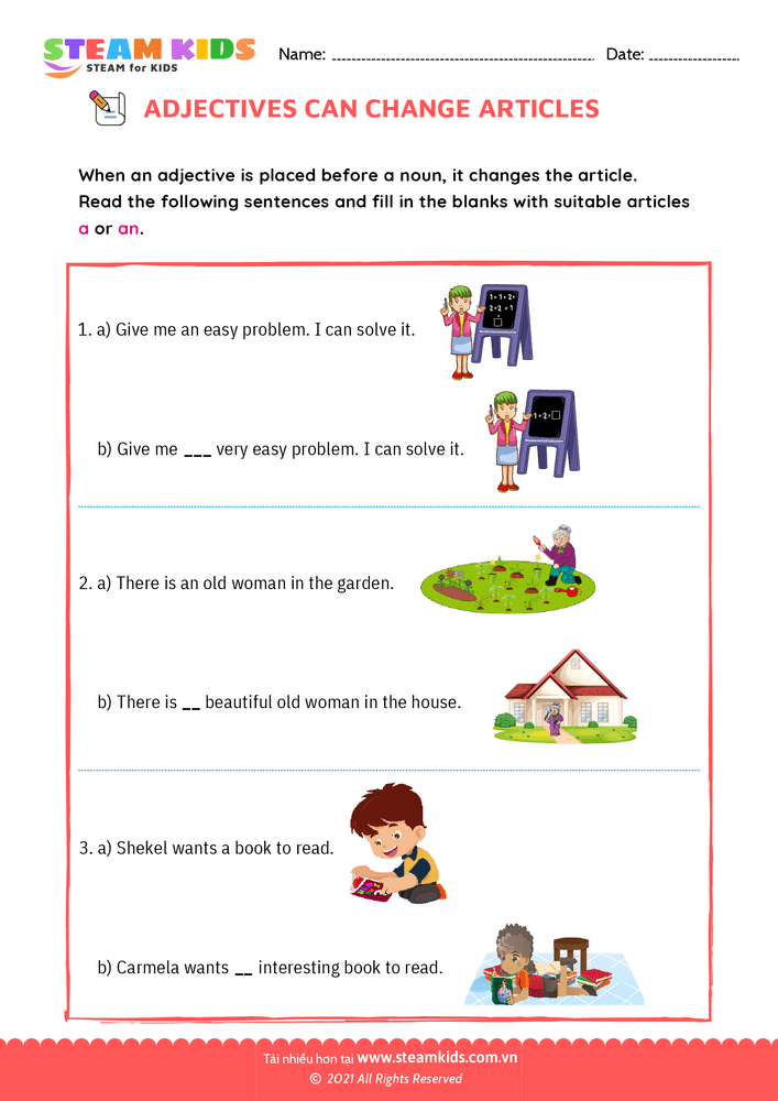 Bài tập tiếng anh - Adjectives change articles - B2