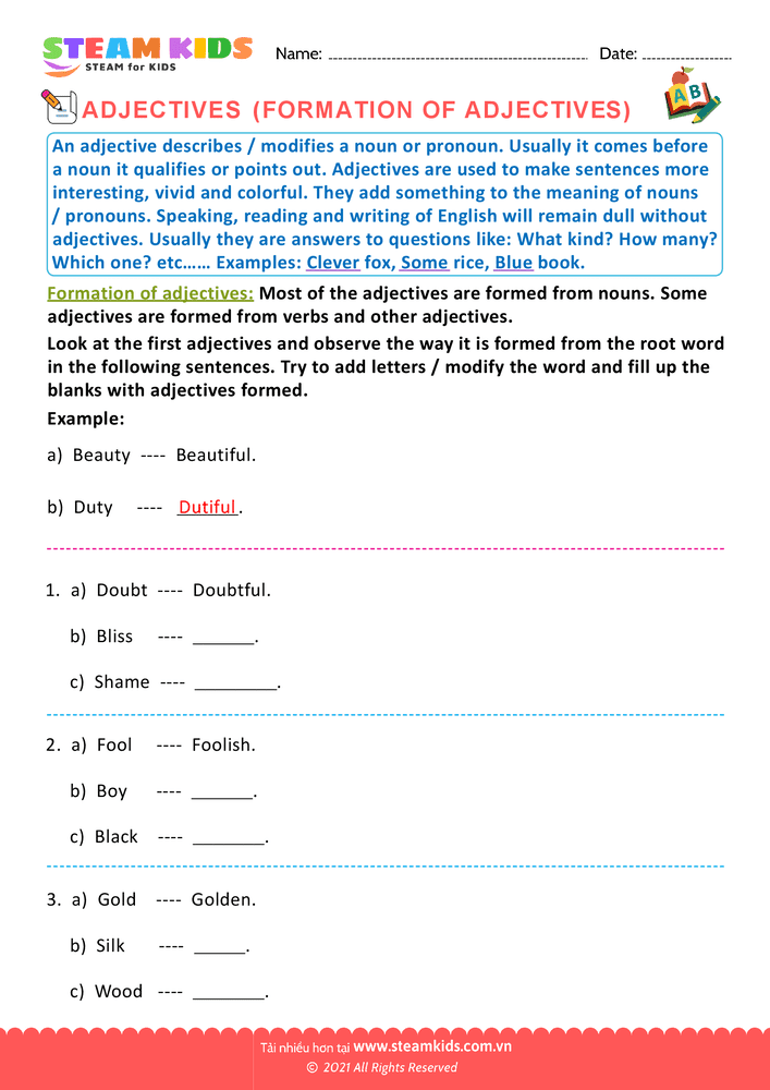Bài tập tiếng anh - Formation of adjectives - B1