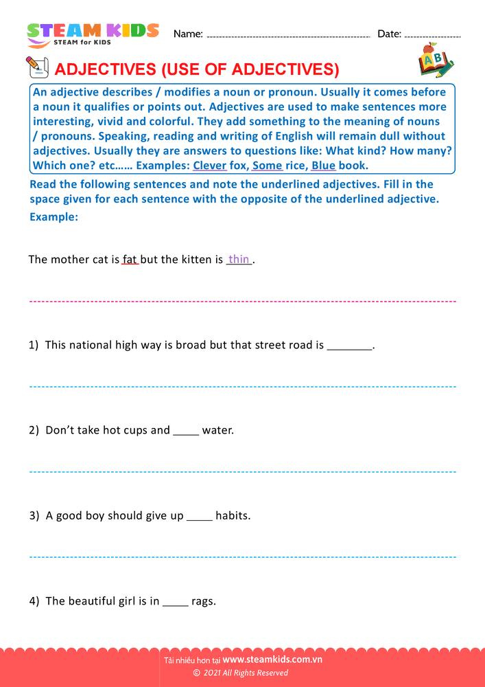 Bài tập tiếng anh - Use of adjectives - B5