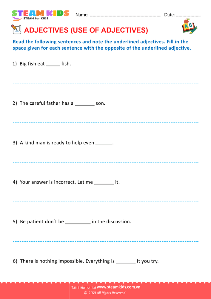Bài tập tiếng anh - Use of adjectives - B6