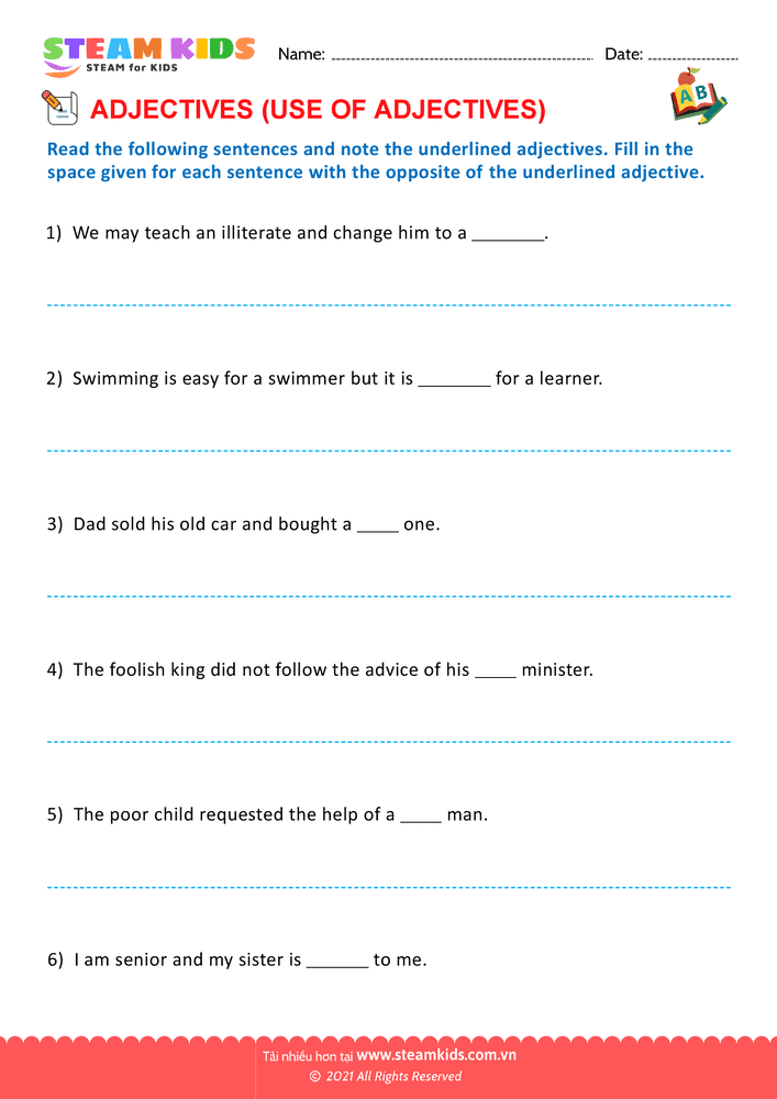 Bài tập tiếng anh - Use of adjectives - B7