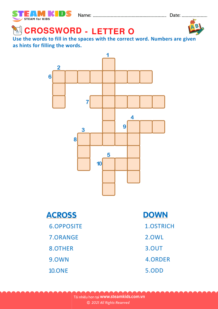 Bài tập tiếng anh - Crosswords with o
