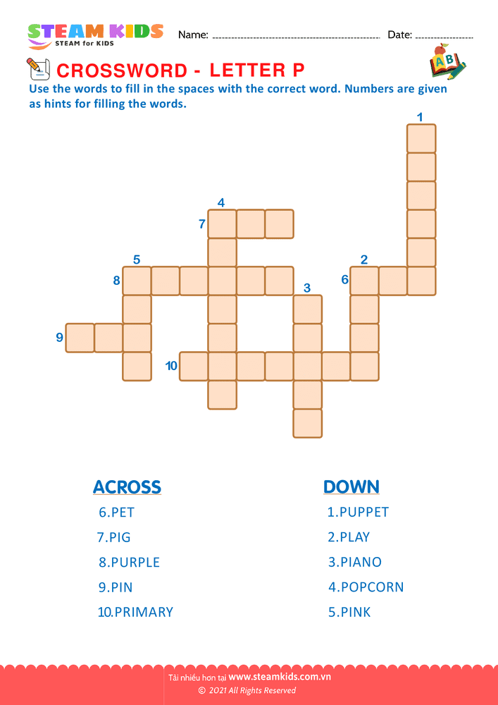 Bài tập tiếng anh - Crosswords with p