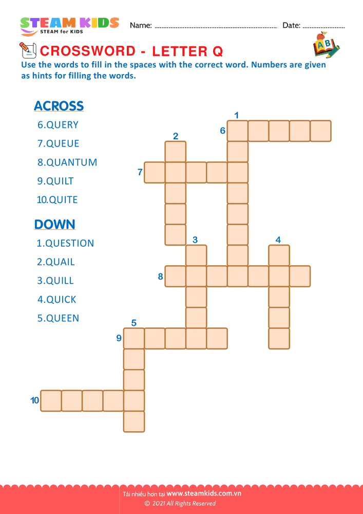 Bài tập tiếng anh - Crosswords with q