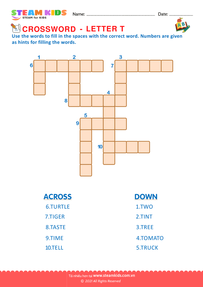 Bài tập tiếng anh - Crosswords with t