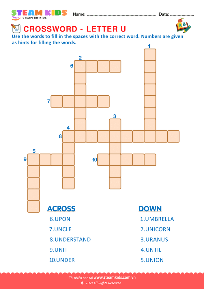 Bài tập tiếng anh - Crosswords with u